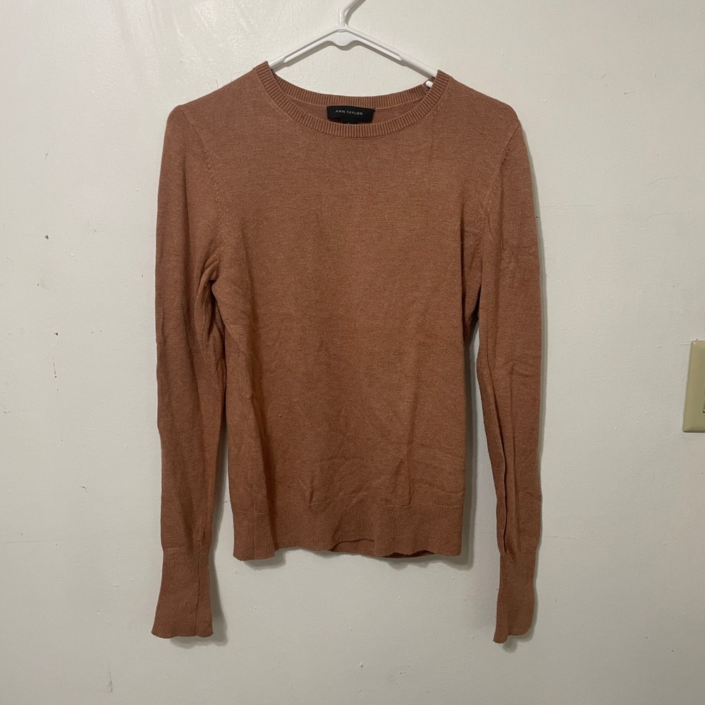 Ann‎ Taylor Womens Small Terracotta Tan Crew Neck Long Sleeve Knit Sweater